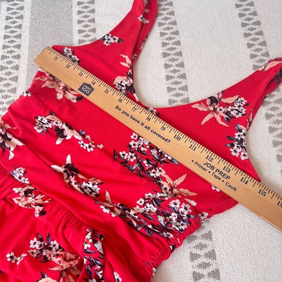 St. Tropez West Hawaiian Floral Red Dress Pockets Maxi Tank Womens Small Stretch - Picture 9 of 10